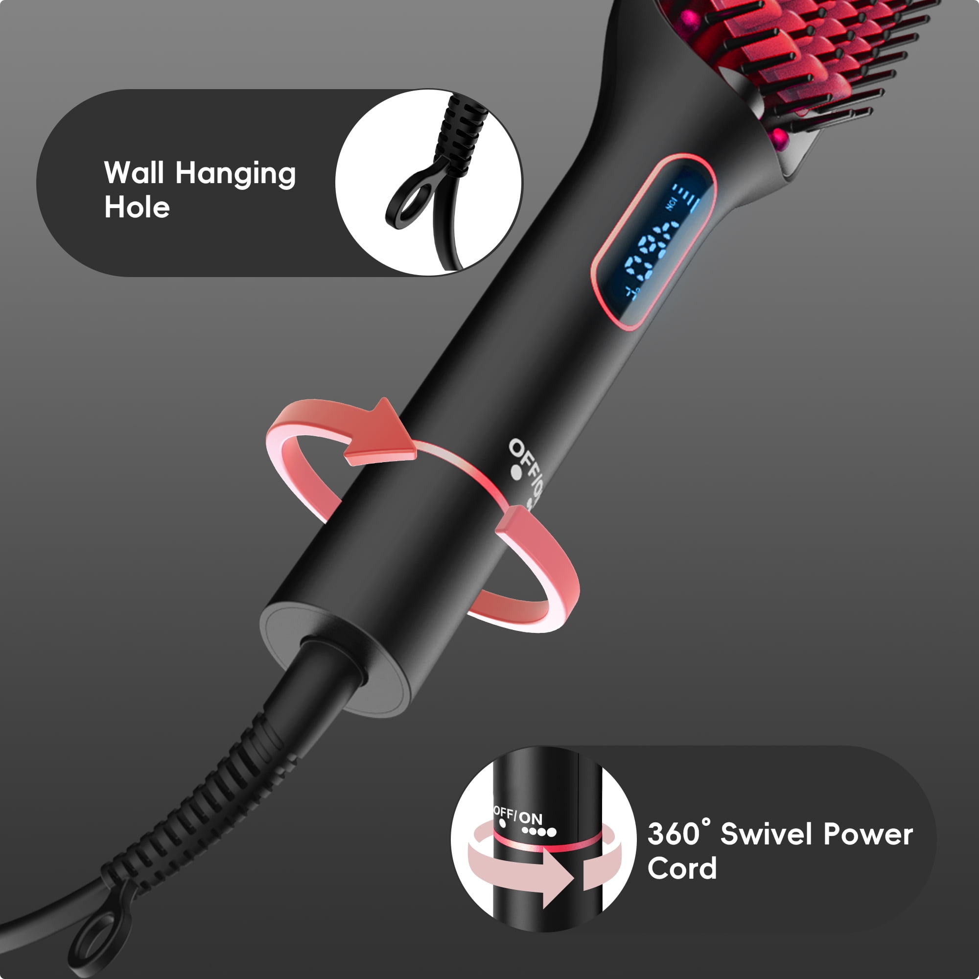 SKIMI Hair Straightener Brush, Ionic Hair Straightening Brush with LED Display Screen, Plastic
