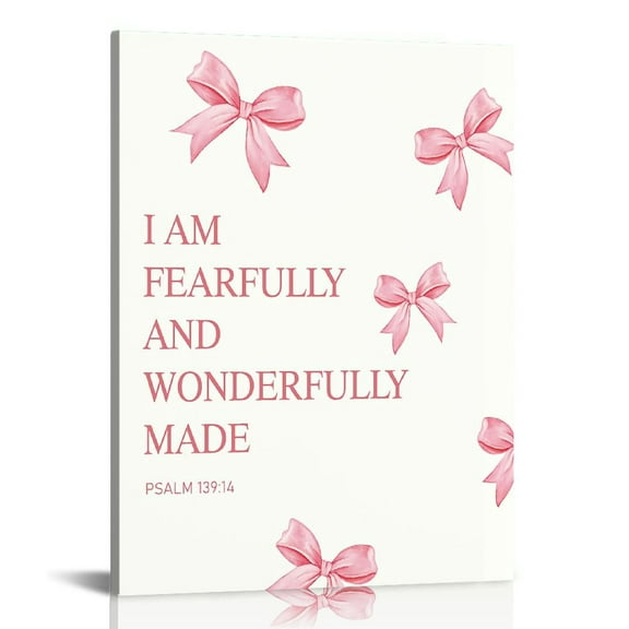 Pink Coquette Bow Wall Art Decor Posters Wall Decor Room Decor, Pink Bow Bedroom Decor, Bow Wall Art, Coquette Aesthetic Gifts for Women Teens Teen Girls, Inspirational Bible Verses Decor