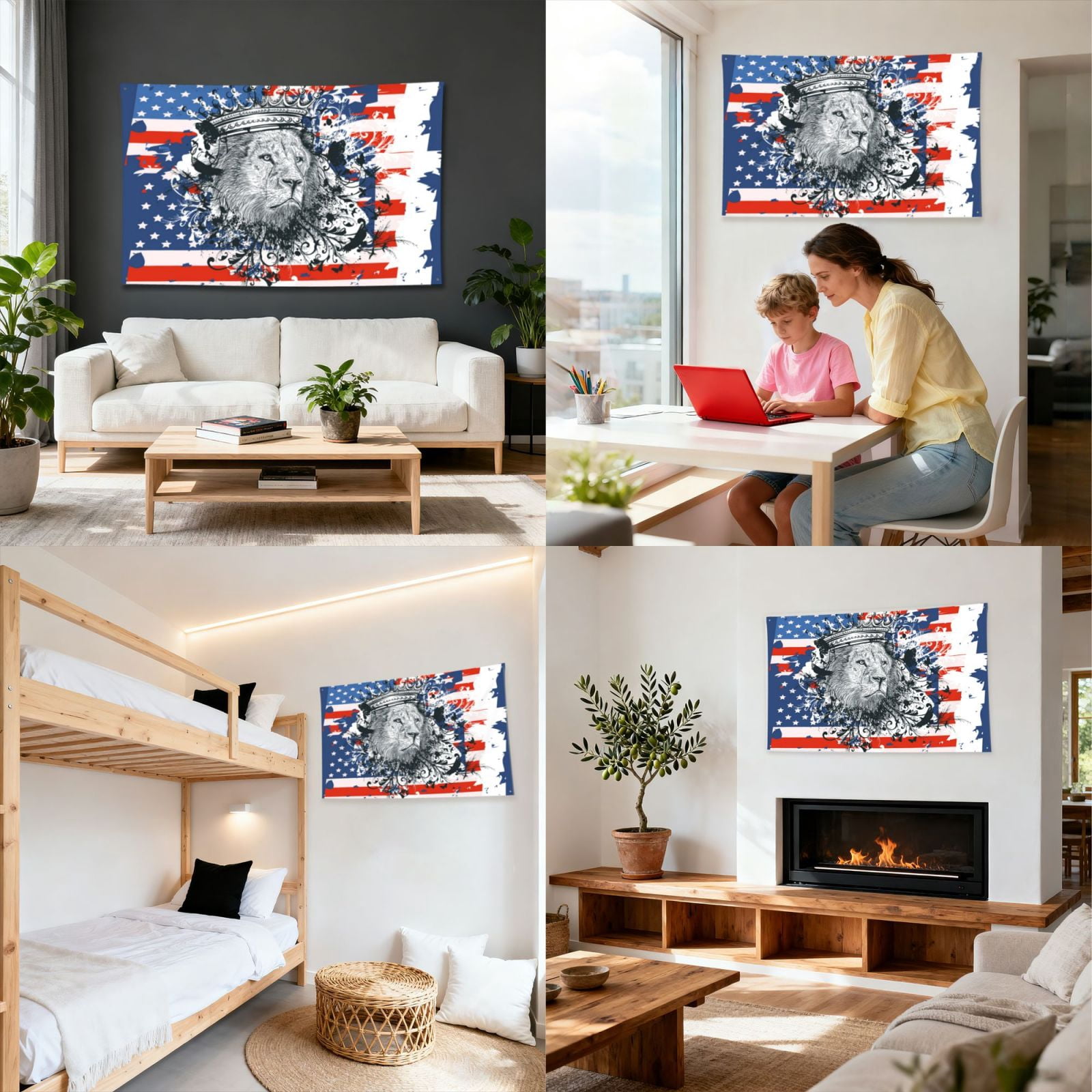 Lion USA Flag Four Hole Decorated Banner Flag for Garden Yard Home Decoration Indoor Outdoor 4x6 Ft