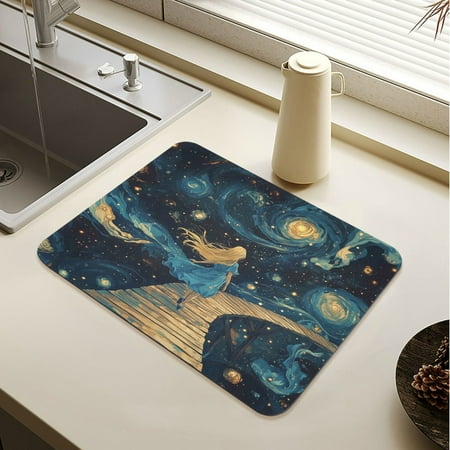 

Wobogo Endless Wooden Bridge Dish Drying Mats Diatomaceous Earth Super Absorbent Non-slip Rubber Sole 15.7×11.8in