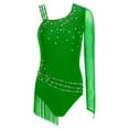 thumbnail image 3 of TiaoBug Women Shiny Rhinestone Gymnastics Leotard Dance Top One Shoulder Fringe Tassel Figure Skating Bodysuit Green XL, 3 of 5