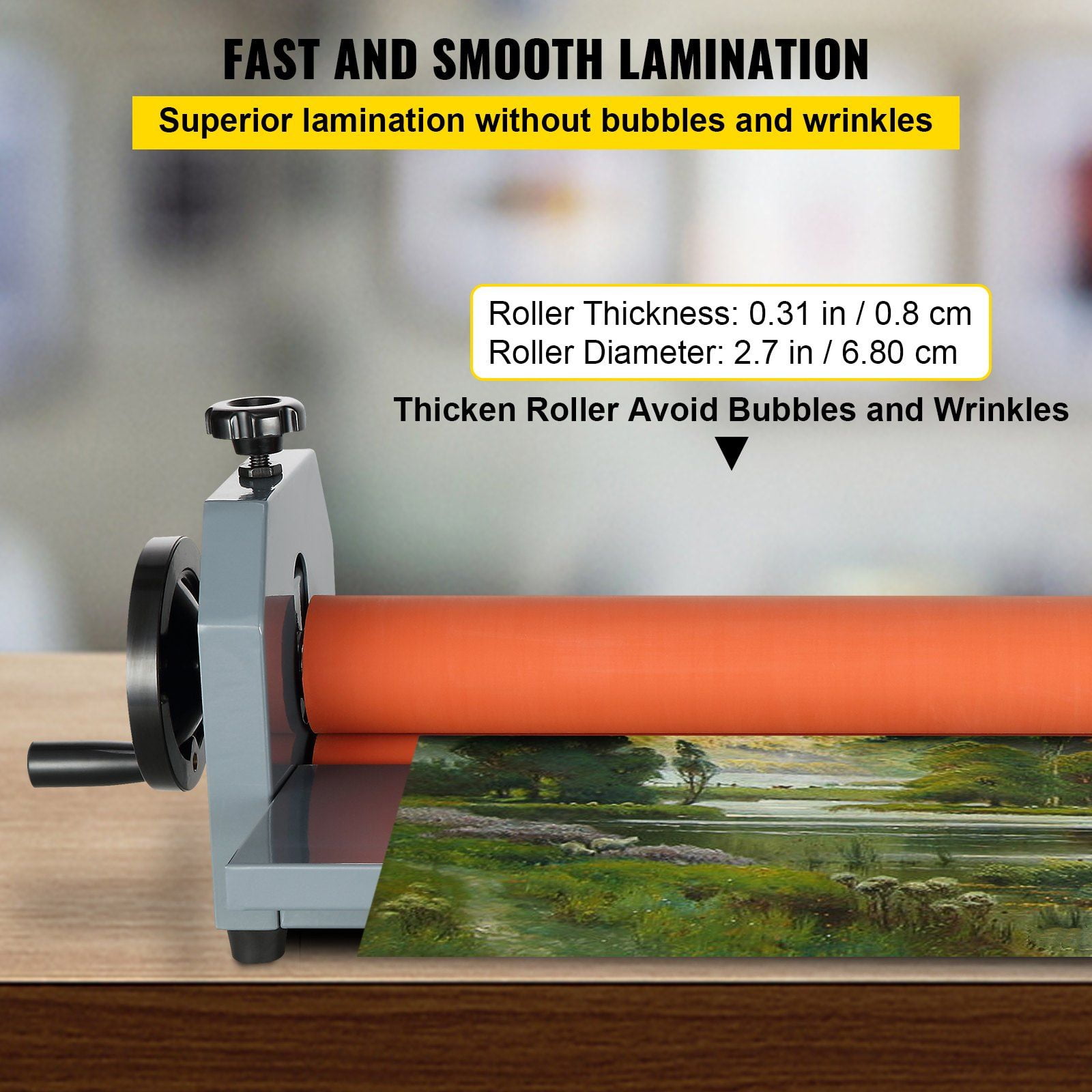 25" Max Width Manual Laminating Machine - Cold Roll, 1.18" Thick, Foldable, for Vinyl, Photos & Commercial Film Mounting