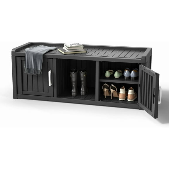ROJIK Shoe Cabinet Waterproof UV-Resistant,Storage Bench Indoor Outdoor with Adjustable Shelves,for Entryway Bedroom,Hallway,Living Room(2 Door,Black)
