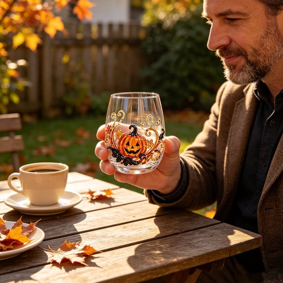 3D Halloween Artisan Glassware Collection,Stemless Embossed Halloween Glass Cups with Ghost/Black Cat/Pumpkin/Spider Web, Clear Gothic Drinkware for Fall Party Decor & Holiday Gifts