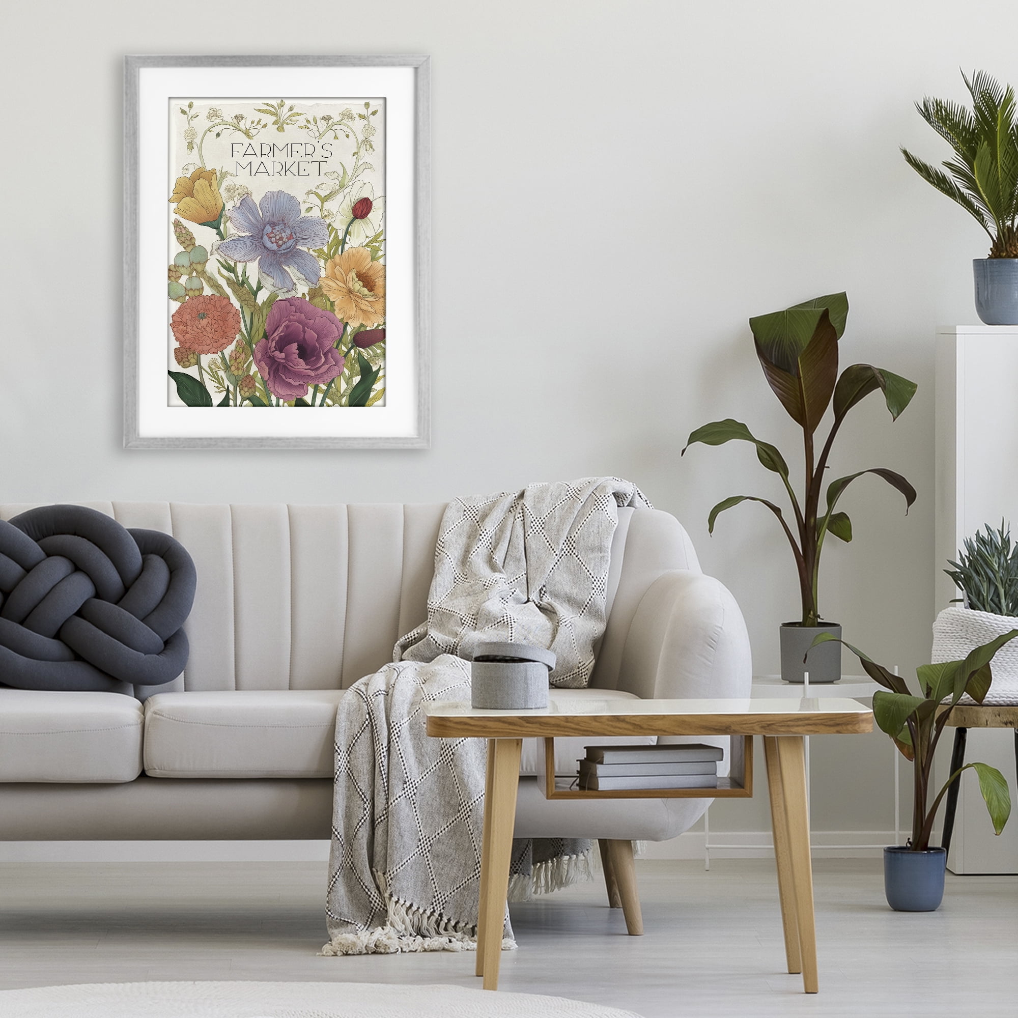 Vintage Farmer's Market Garden Gray Framed Print Under Glass, design by Sasha