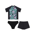 thumbnail image 4 of iiniim Girls Short Sleeve Rash Guard Set with Briefs 3Pcs Summer Swimsuit for Surfing Diving Black 16, 4 of 7