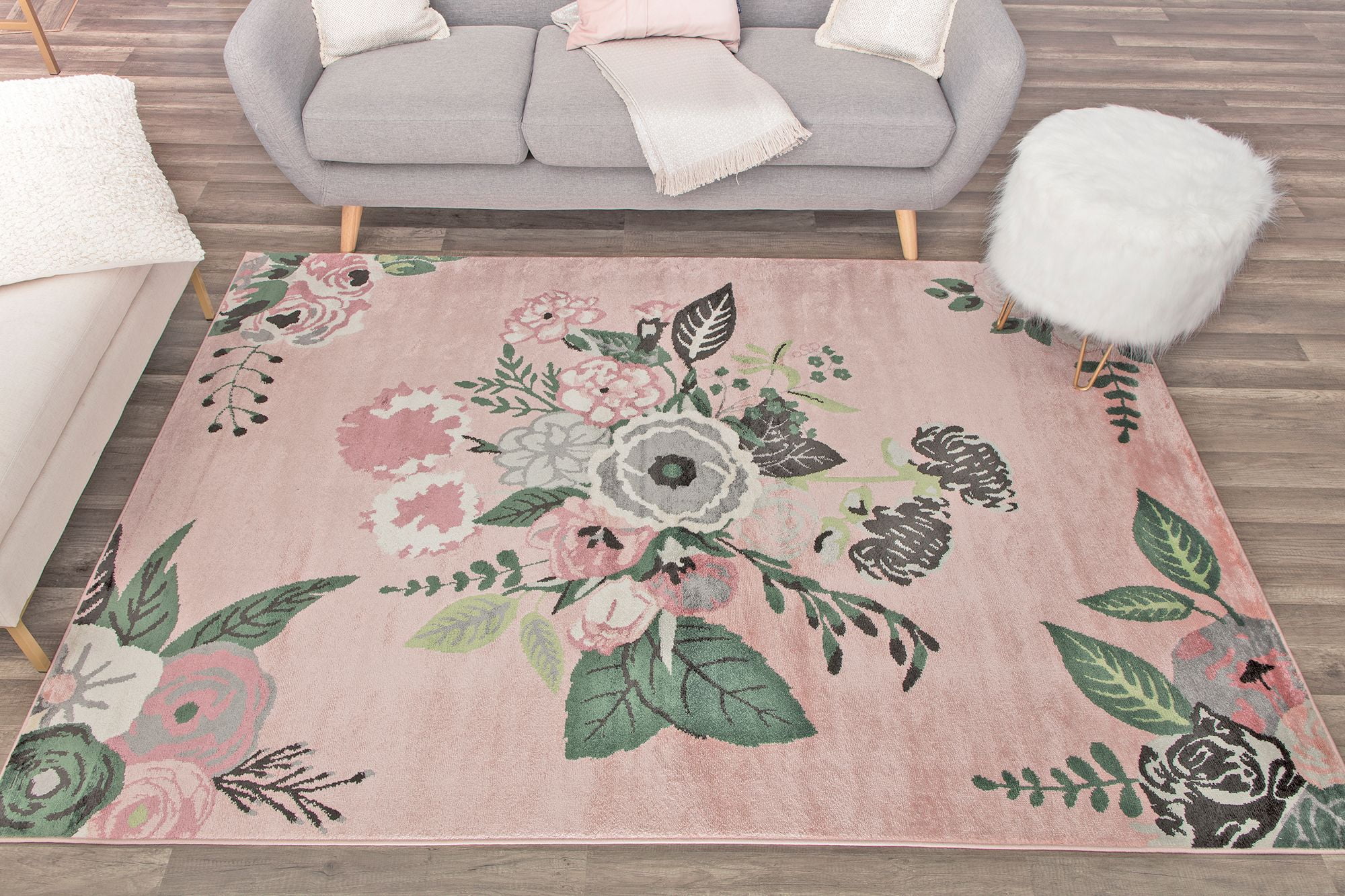 Rugs America Hanna VA40D Rose Garden Pink Floral Transitional Pink Area Rug, 5'x7'