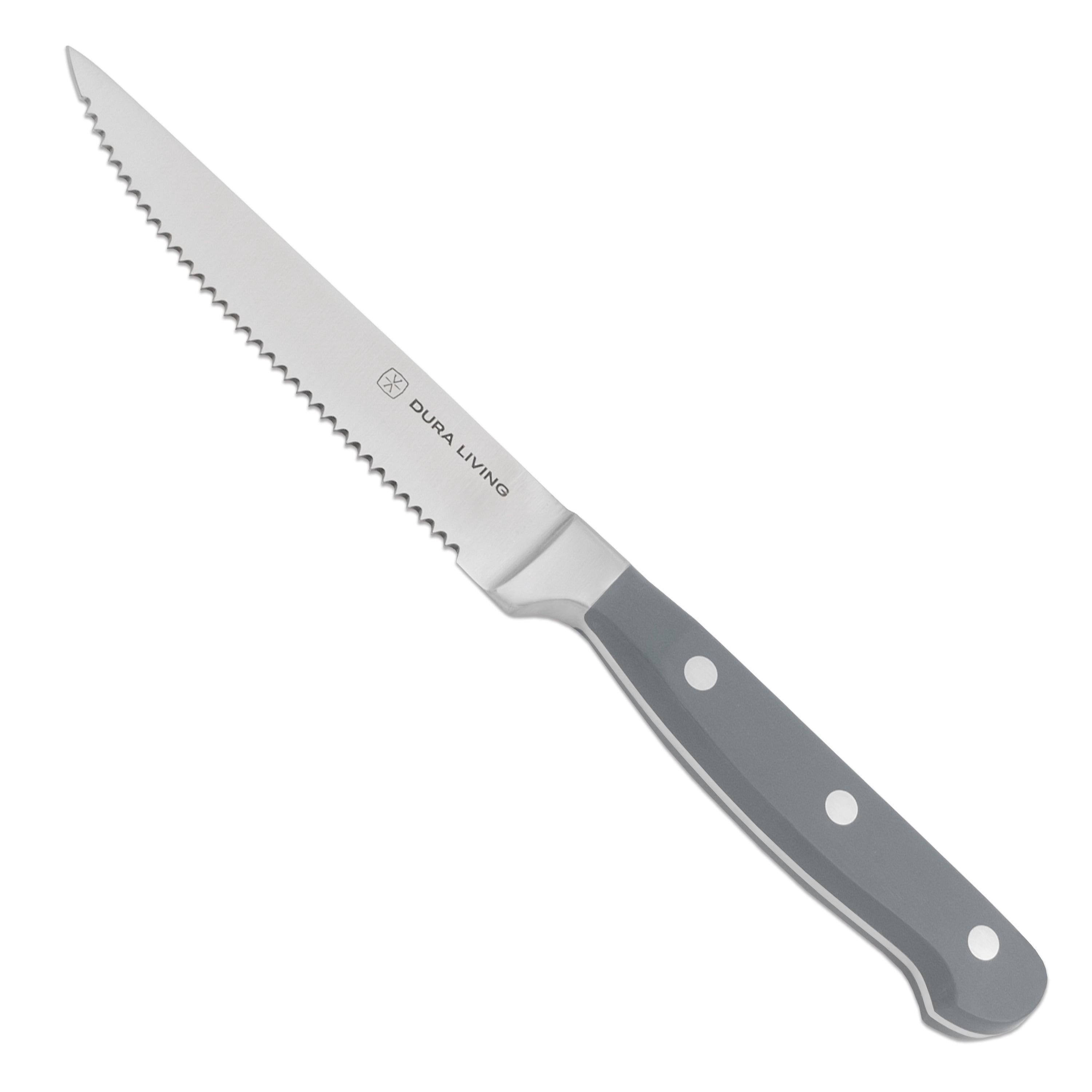 Dura Living 4-Piece Forged High Carbon Stainless Steel Steak Knife Set - Serrated Blades, Ergonomic Handles