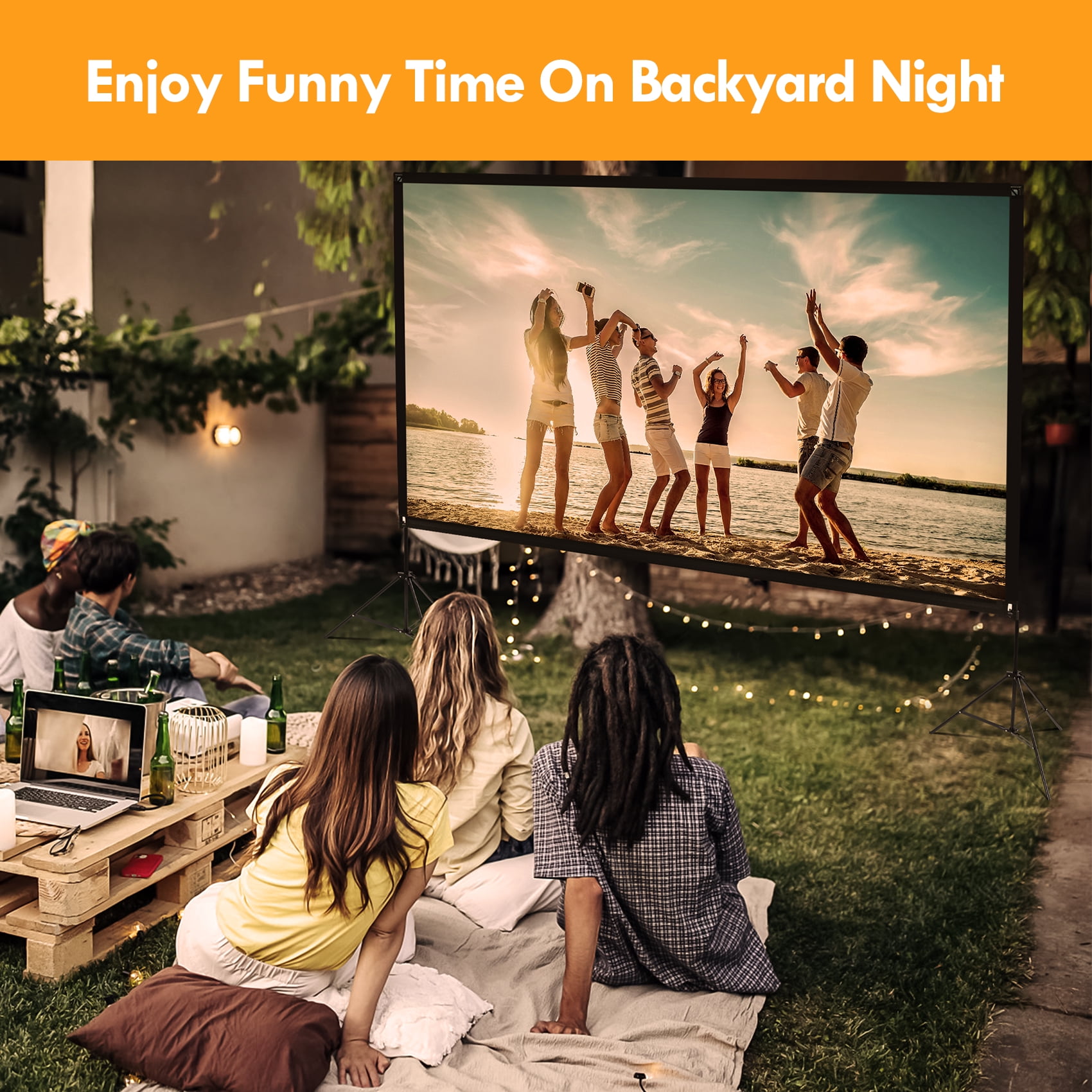 Outdoor Projector Screen with Stand, 100 inch 4K HD 16:9 Portable Movie Screen Wrinkle-Free Projection Screen with Carry Bag for Home Theater Movies Night