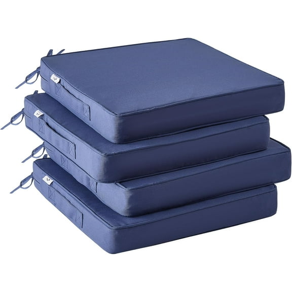 Outdoor Chair Cushions Set of 4,Waterproof Outdoor Seat Cushions for Patio Furniture,Patio Chair Cushion with Handle and Ties, Square Out Door Chair Pads,19" x 19" x 3", Darkgrey