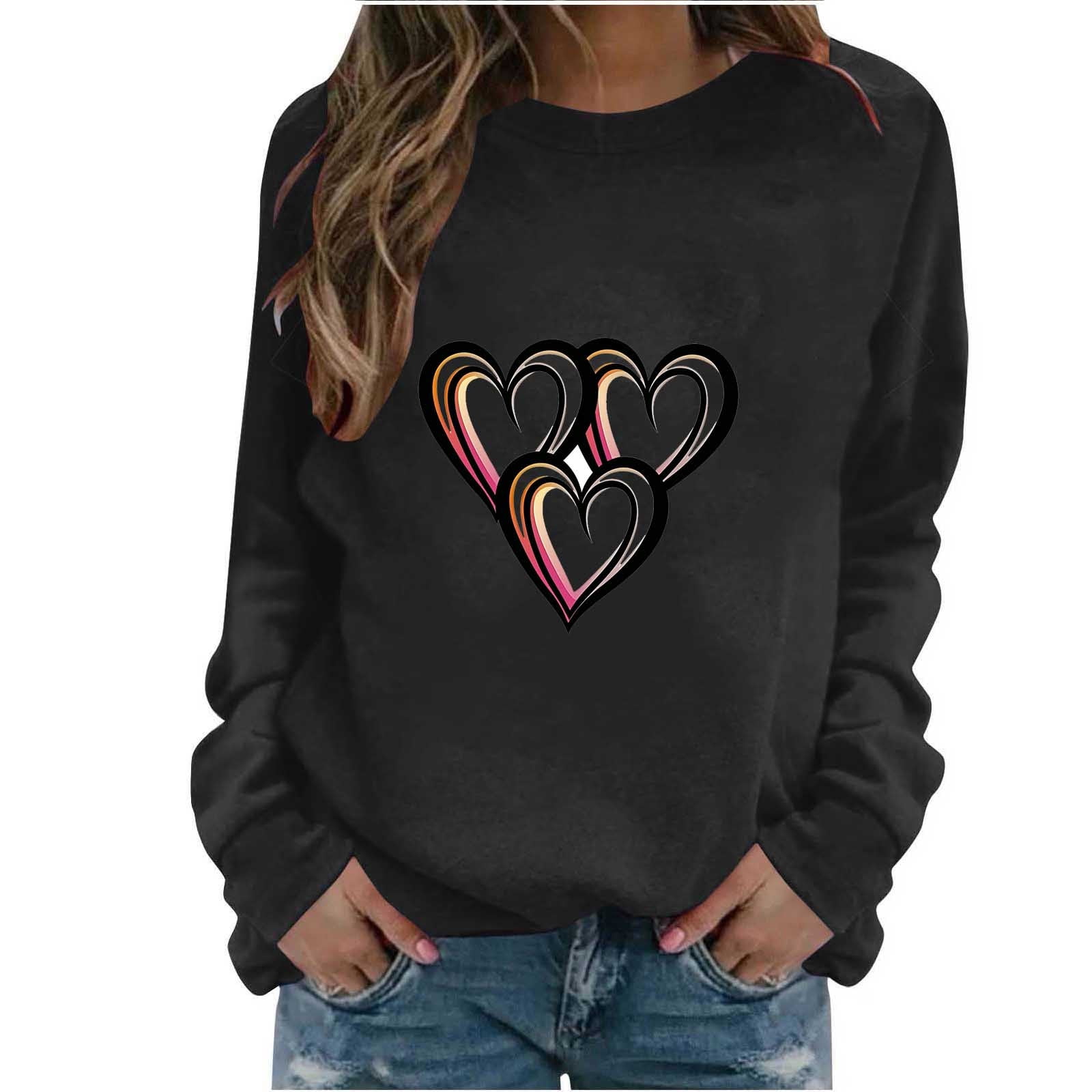 Elvqul Womens Hoodies Sweatshirts Causal Pattern Sweatshirts Loose Dressy Valentines Fashionable Long Sleeve Tops for Girlfriend