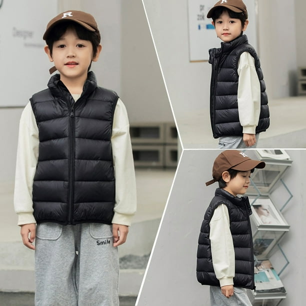 Chaleco de plumón para niños de otoño e invierno, ligero, mediano y grande, con cuello alto, para bebés, niños y niñas, chaleco de estilo occidental