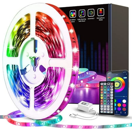 

Indigi 50ft Smart LED Light Strips with App Control + Remote Controler Music Sync Multicolor Changing for Home Decoration Bedroom Living Room Indoor & Outdoor Under Cabinets TV Backlight Christmas