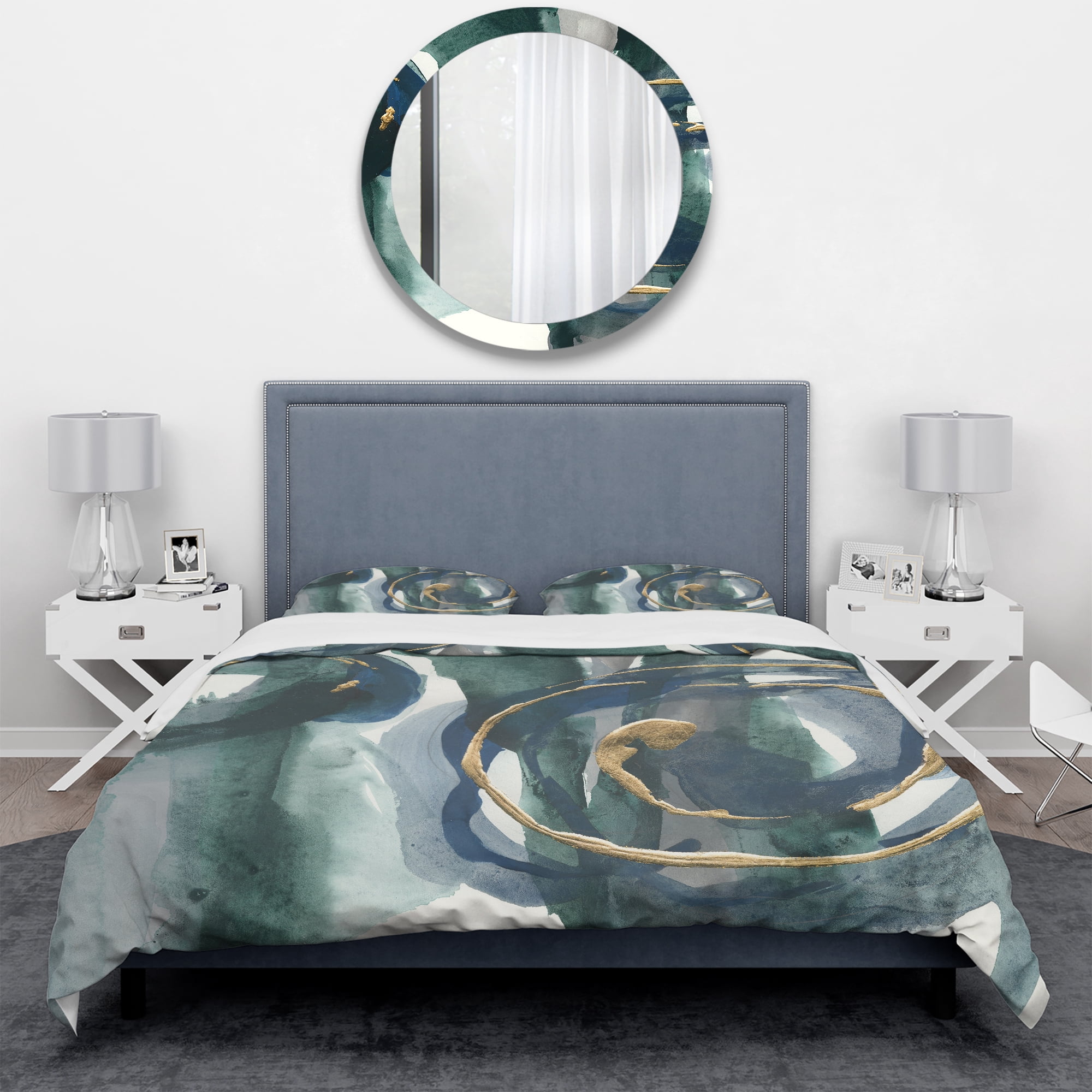 Designart 'Mettalic Indigo and Gold III' Geometric Duvet Cover Set