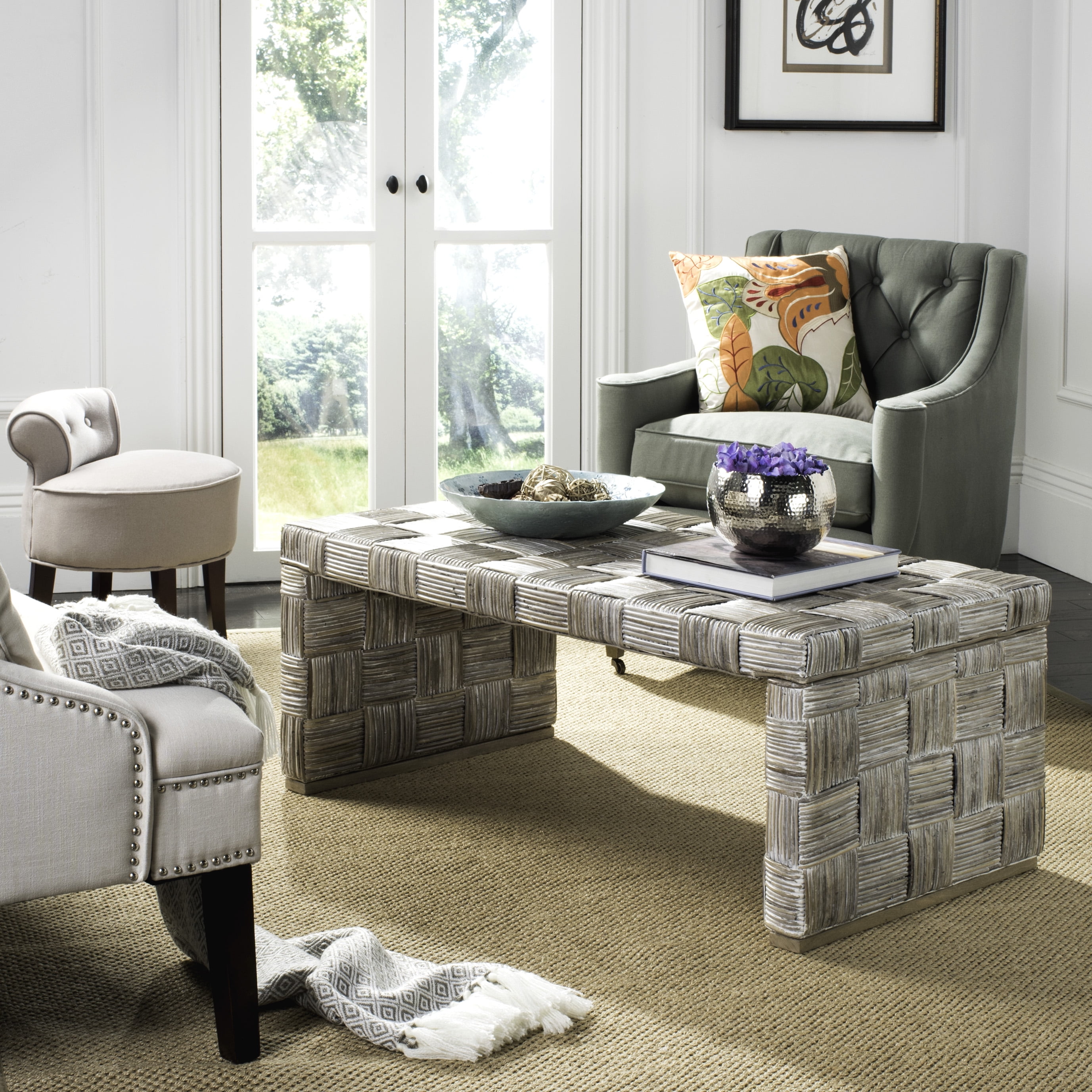 Safavieh Adkin Rattan Coffee Table, White Wash Walmart
