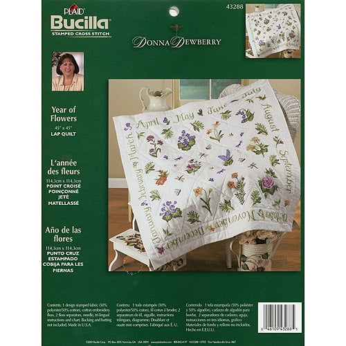 Bucilla//donna Dewberry Lap Quilt Stamped Cross Stitch Kit-year Of Flowers
