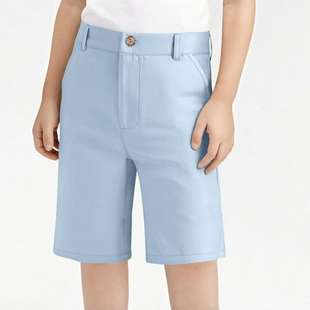 ZOYOEN Girls Chino Shorts with Pockets- Casual Knee Length Pull On School Uniform Light Blue Size 8