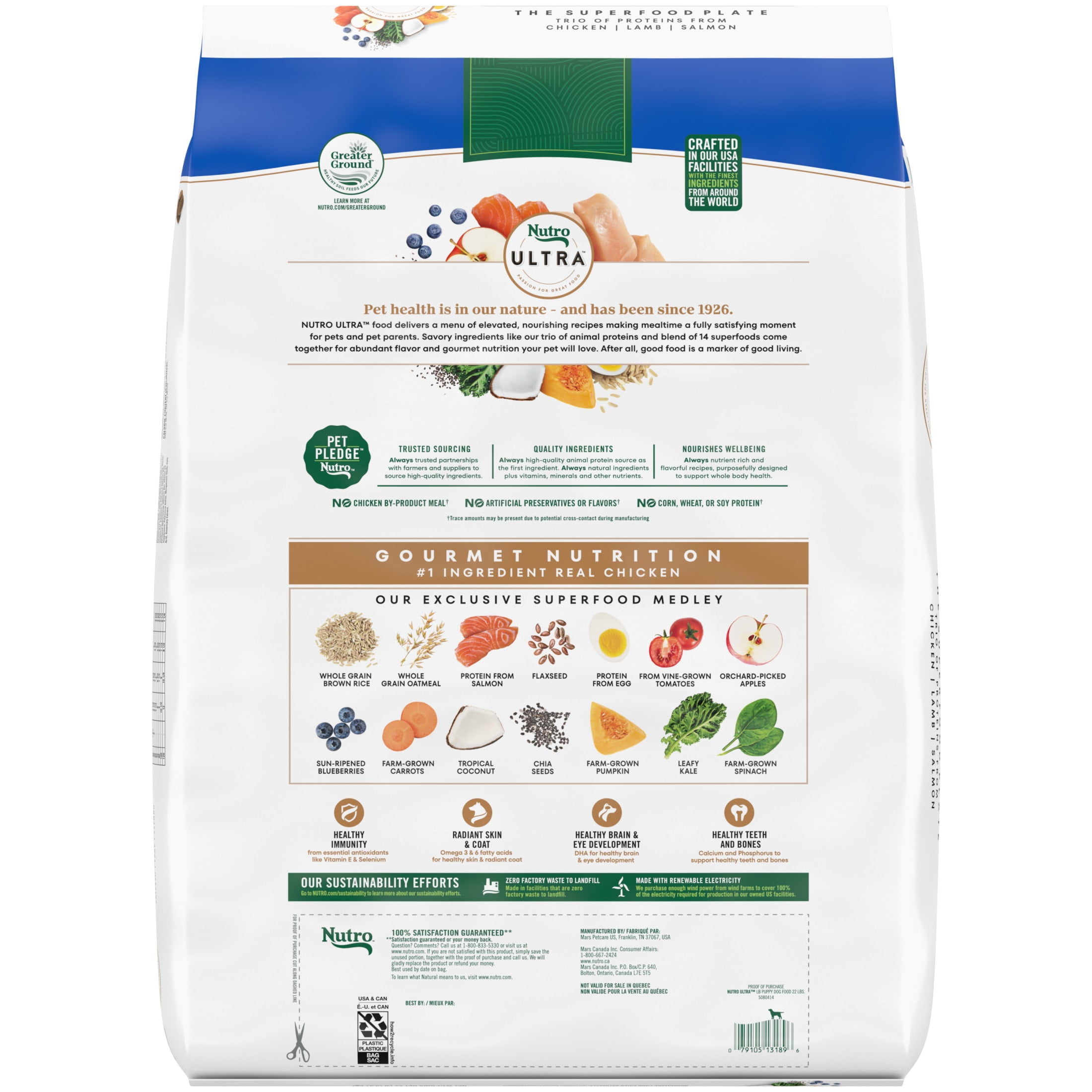 Nutro Ultra Large Breed Puppy Dry Dog Food, Chicken, Lamb and Salmon Protein Trio, 22 lb Bag