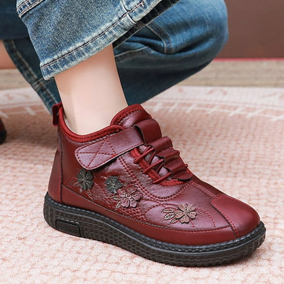 Gamivast Women's Shoes Slip-on Fuzzy Leather Snow Boots Outdoor Trendy Anti-Slip Waterproof Warm Winter Fleece Lined Shoes Trendy Printed Walking Indoor Booties