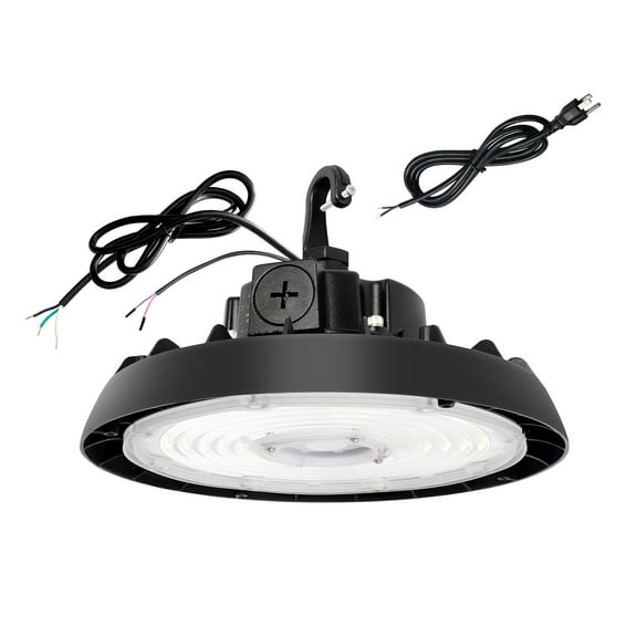 UFO LED High Bay Light, 100/120/150W, Up to 21000LM, 2CCT 4000K/5000K, 0-10V Dimmable High Bay LED Shop Lights for Gym Factory Warehouse, Hook,6' Cable Selectable, UL & DLC Listed