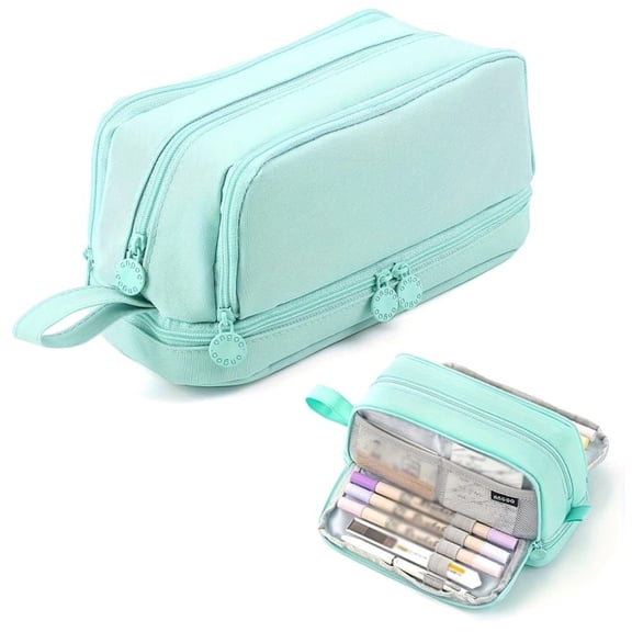 Large Capacity 4 Layer Pencil Case, Multi Compartment Pencil Pouch with Wide Opening Design, Water Resistant Oxford Fabric Stationery Organizer for Pens, Pencils & Daily Supplies(Sky Blue)