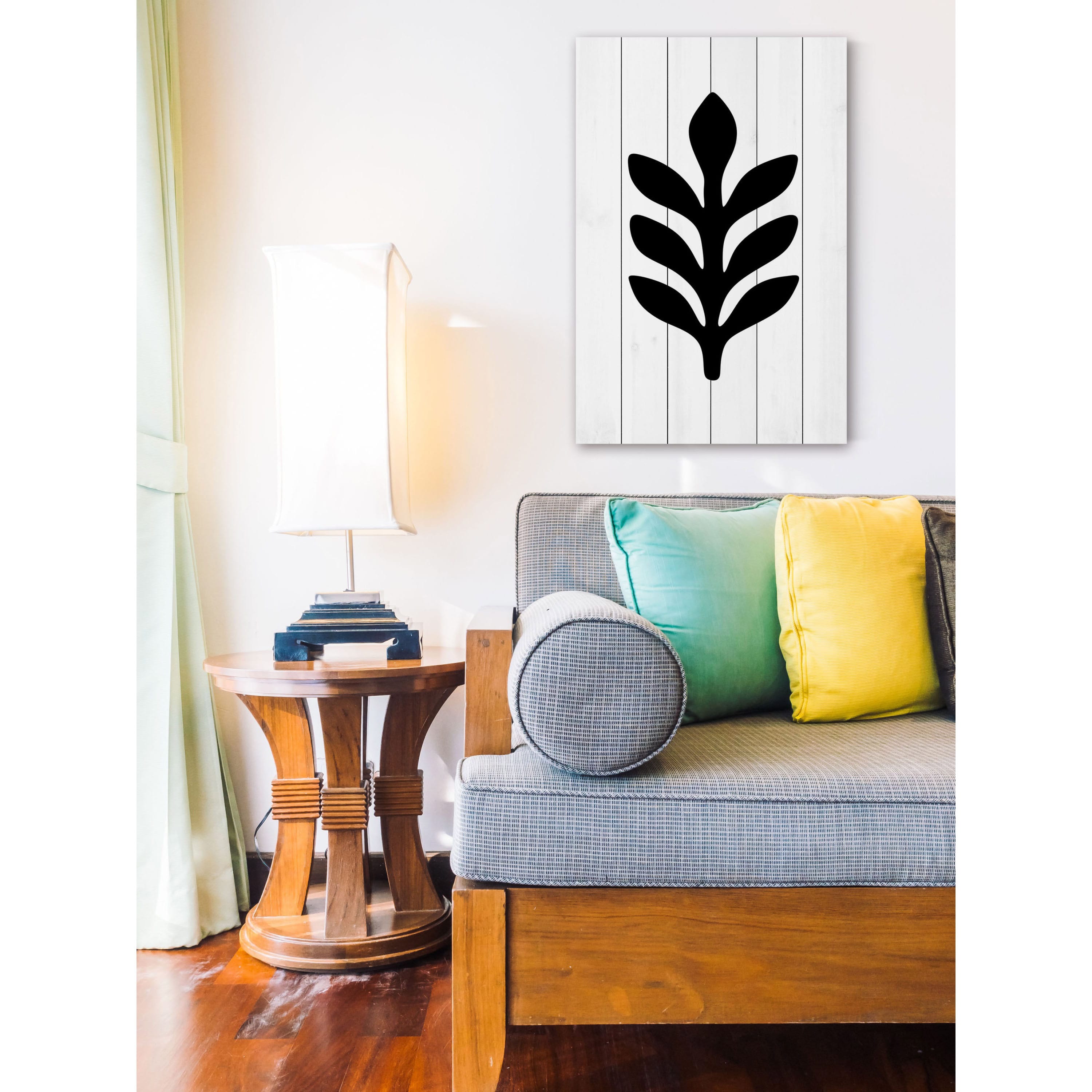 "Black Leaf 2" Painting Print on White Wood