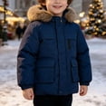 thumbnail image 4 of Auroural Boys Girls Coats and Jackets Children's Winter Solid Color Long Sleeves Hooded Zipper Quilted Coat Keep Warm Coat Kids 5-12 Year, 4 of 7