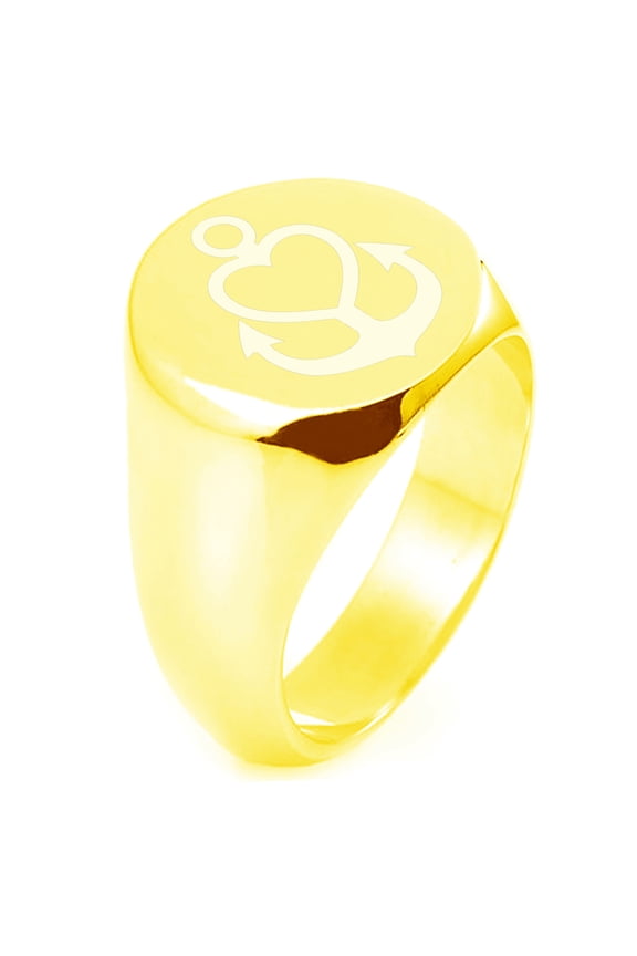 Sterling Silver Nautical Heart Anchor Engraved Round Flat Top Polished Ring