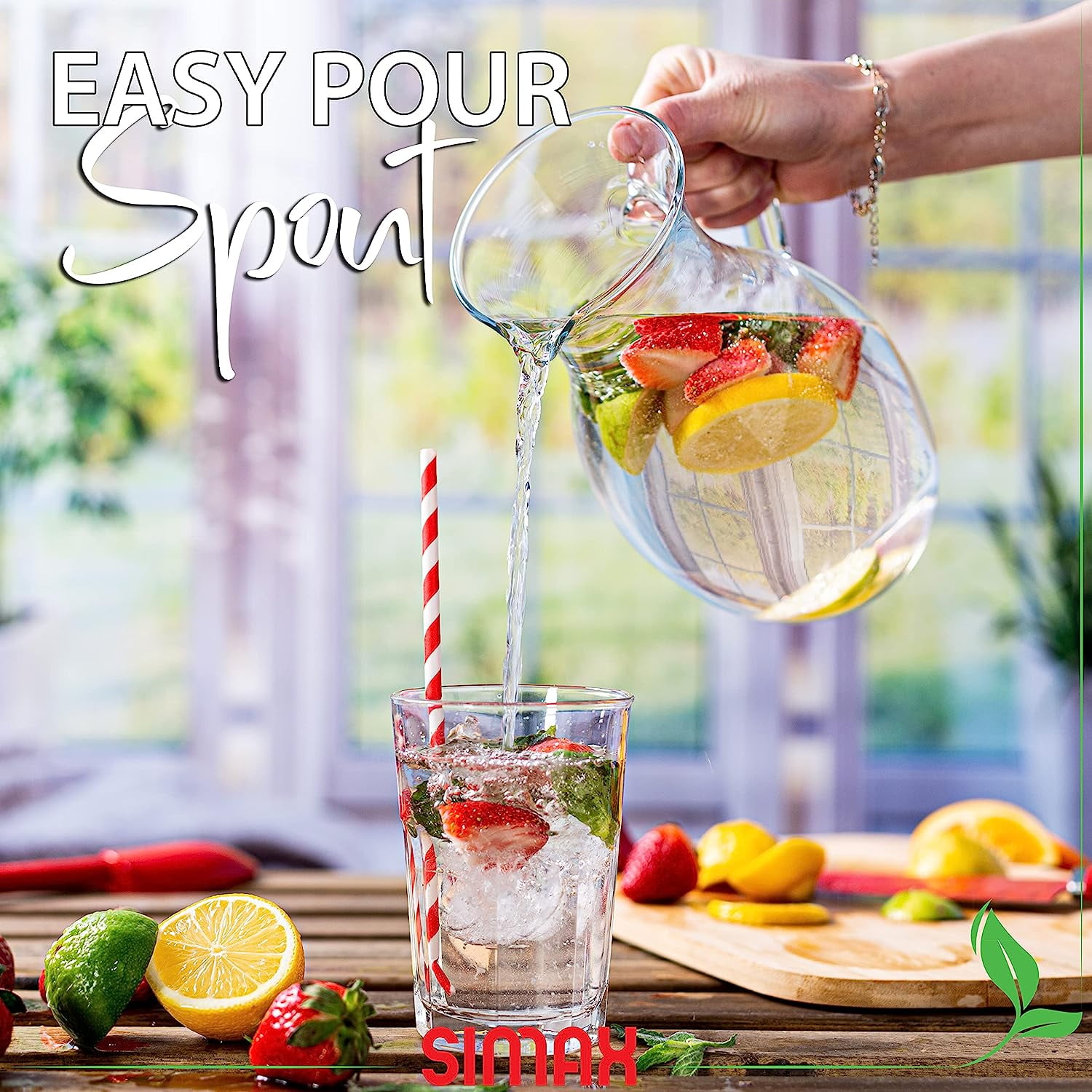 Simax Small Glass Pitcher with Spout Drink Pitcher for Sangria, Juice & Beverages, 1 Quart