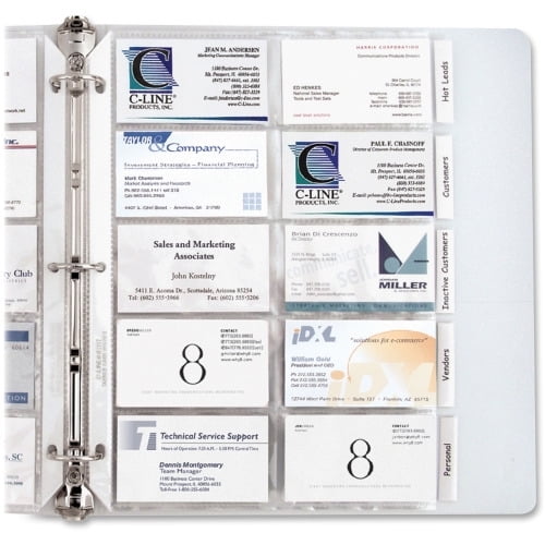 C-Line Business Card Holder Pages for Ring Binders, Poly Holds 20 Cards/Page, 3-Hole Punched, 11-1/4 x 8-1/8, 10/PK, 61217