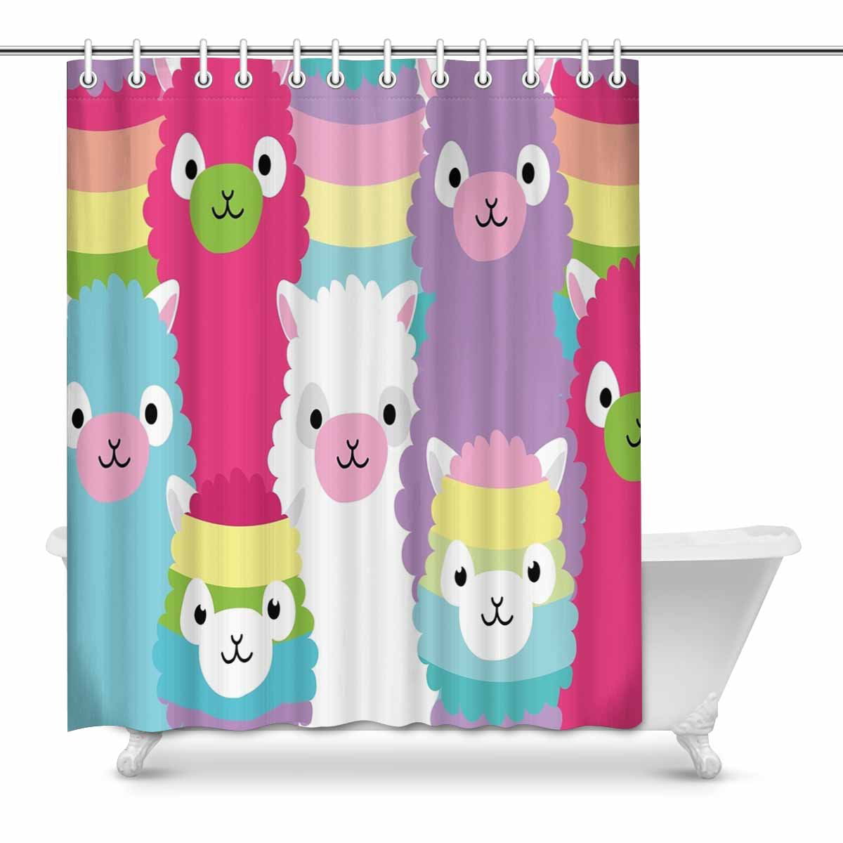 Cute Llama Funny Art Decor Shower, Llama Shower Curtain Hooks
