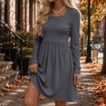 thumbnail image 6 of Women Solid Square Neck Long Sleeve Ribbed Knit Dress Casual Fitted High Waist Midi Dress Autumn Winter Dark Gray XL(XL), 6 of 9