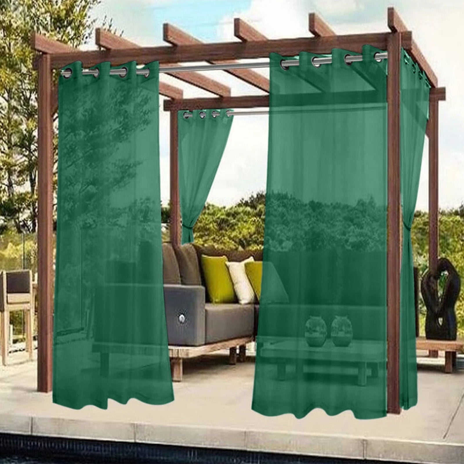 Xhegex Outdoor Curtains Waterproof Windproof Weatherproof Curtain for Patio, Cabana, Porch, Pergola and Gazebo, Grommet Top and Tab Bottom Drape, 2Panels, 52x72 inch, Green