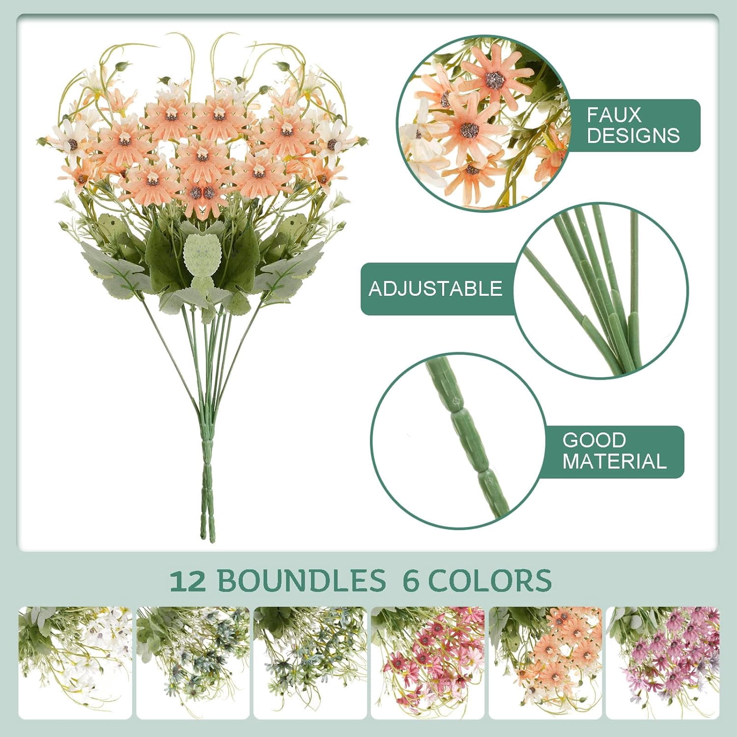 Morttic 12 Bundles Wildflowers Fake Daisy Outdoor Artificial Flowers UV Resistant Silk Wild Flower Bouquets Bulk Faux Plants Plastic Greenery for Decoration Vase Floral Spring Home Decor
