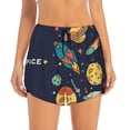 thumbnail image 4 of Lsque Space Printed Women's Running Shorts with Liner Pockets,Elastic Quick Dry Workout Athletic Gym Yoga Shorts,Womens High Waist Shorts-X-Large, 4 of 9