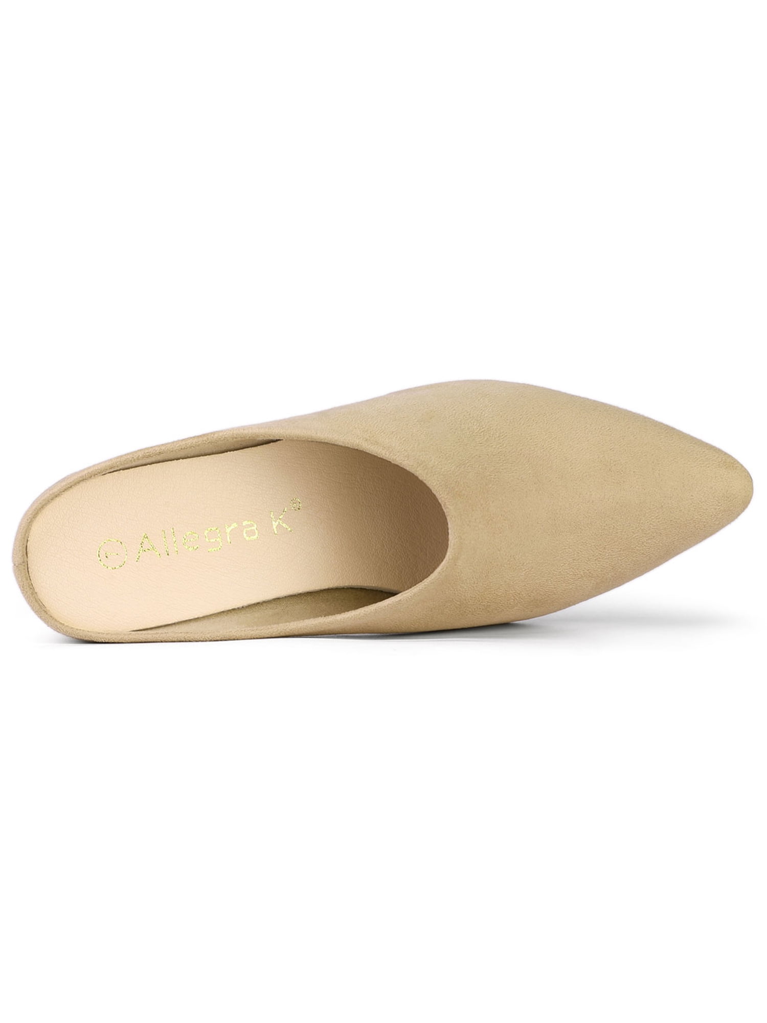 DARING DIVA Women's Pointed Toe Slip On Block Heel Slide Mules Beige 8