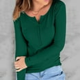 thumbnail image 4 of YDFCWXW Long Sleeve Shirts for Women 2025 Fall Henley Top Slim Fit Ribbed Knit Cute Basic Tee Button Up Thermal Tunic Tops (Green, S), 4 of 6