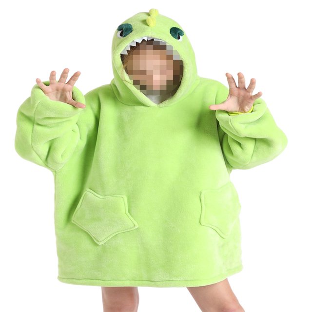Adult Kids Winter Warm Wearable Blanket Big Hooded Sweatshirt Homewear With Front Pocket Oversized