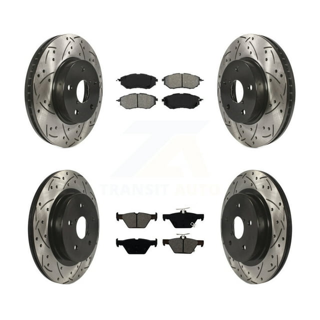 Transit Auto Front Rear Coated Drilled Slotted Disc Brake Rotors and Semi-Metallic Pads Kit for Car 2015 Subaru Legacy 2.5L KDS-100542