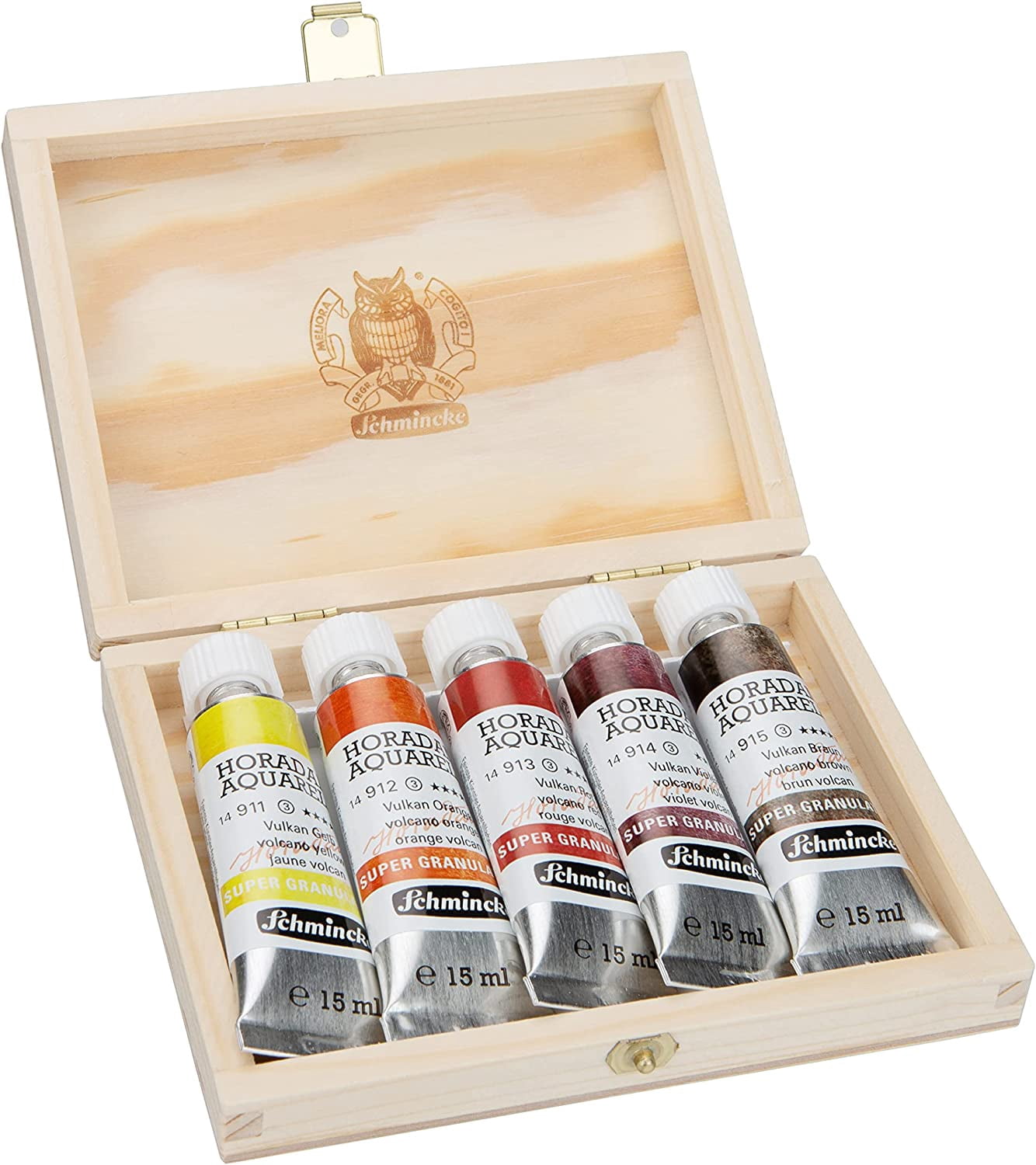 Schmincke Horadam Aquarell Artist Watercolor - Volcano, Supergranulation, Wood Box, Set of 5, 15 ml, Tubes
