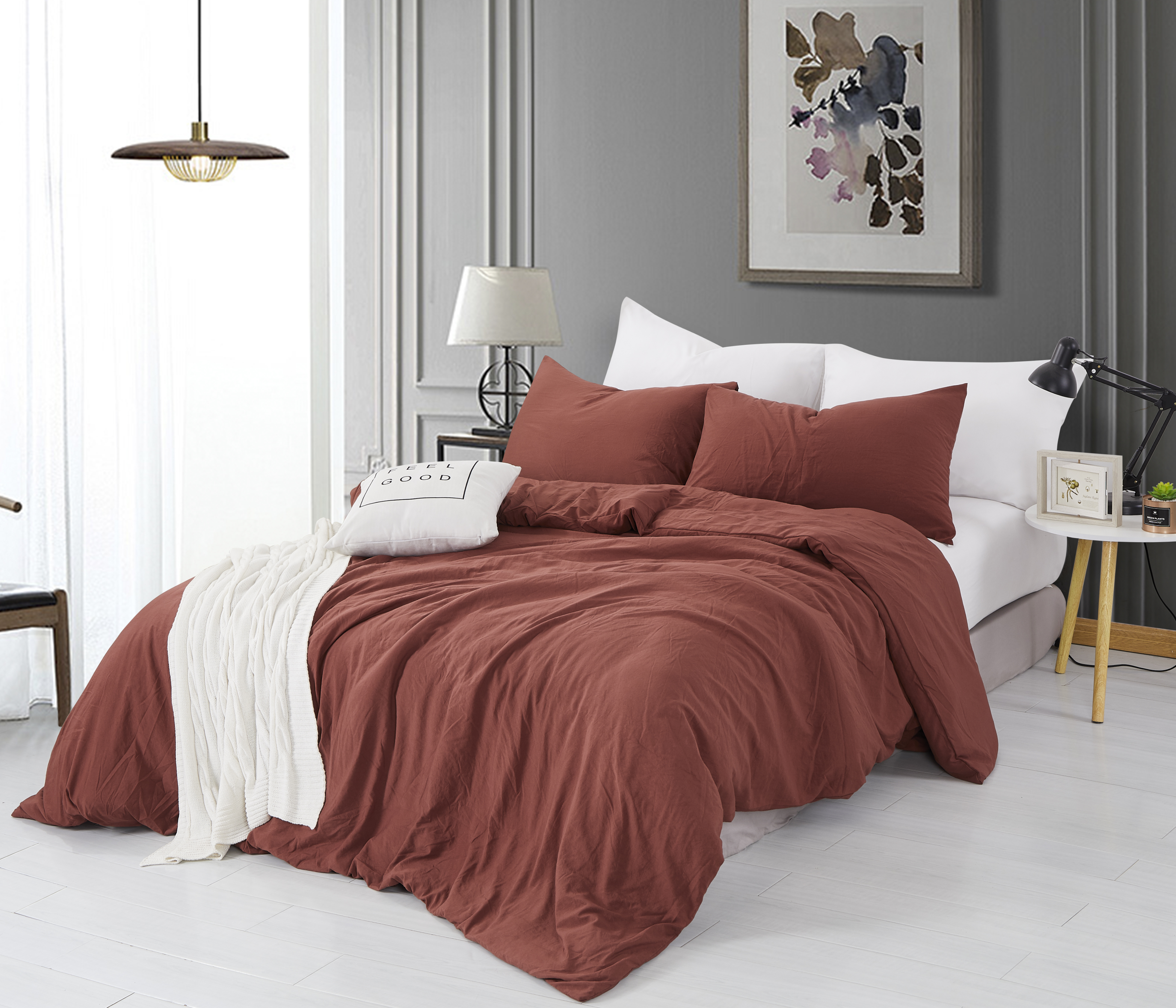 Alazuria Duvet Cover Set Soft Wrinkled Microfiber with zipper and 4 corner ties Brown Chocolate color Twin size ( 90" x 68" )