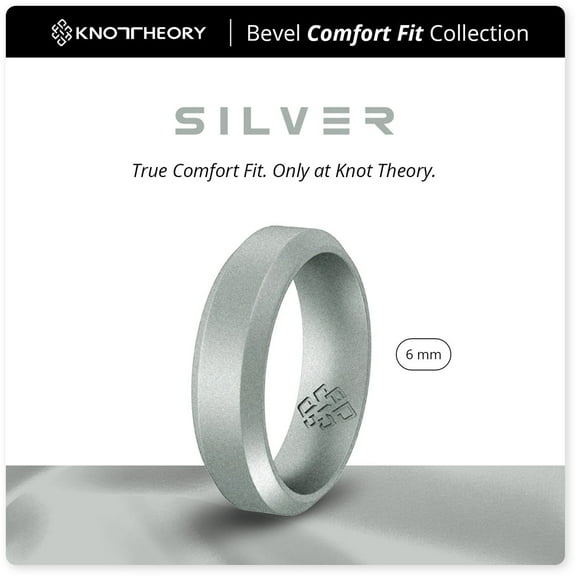 Smooth Silver Bevel Edge Breathable Silicone Ring For Men and Women 4mm Bandwidth