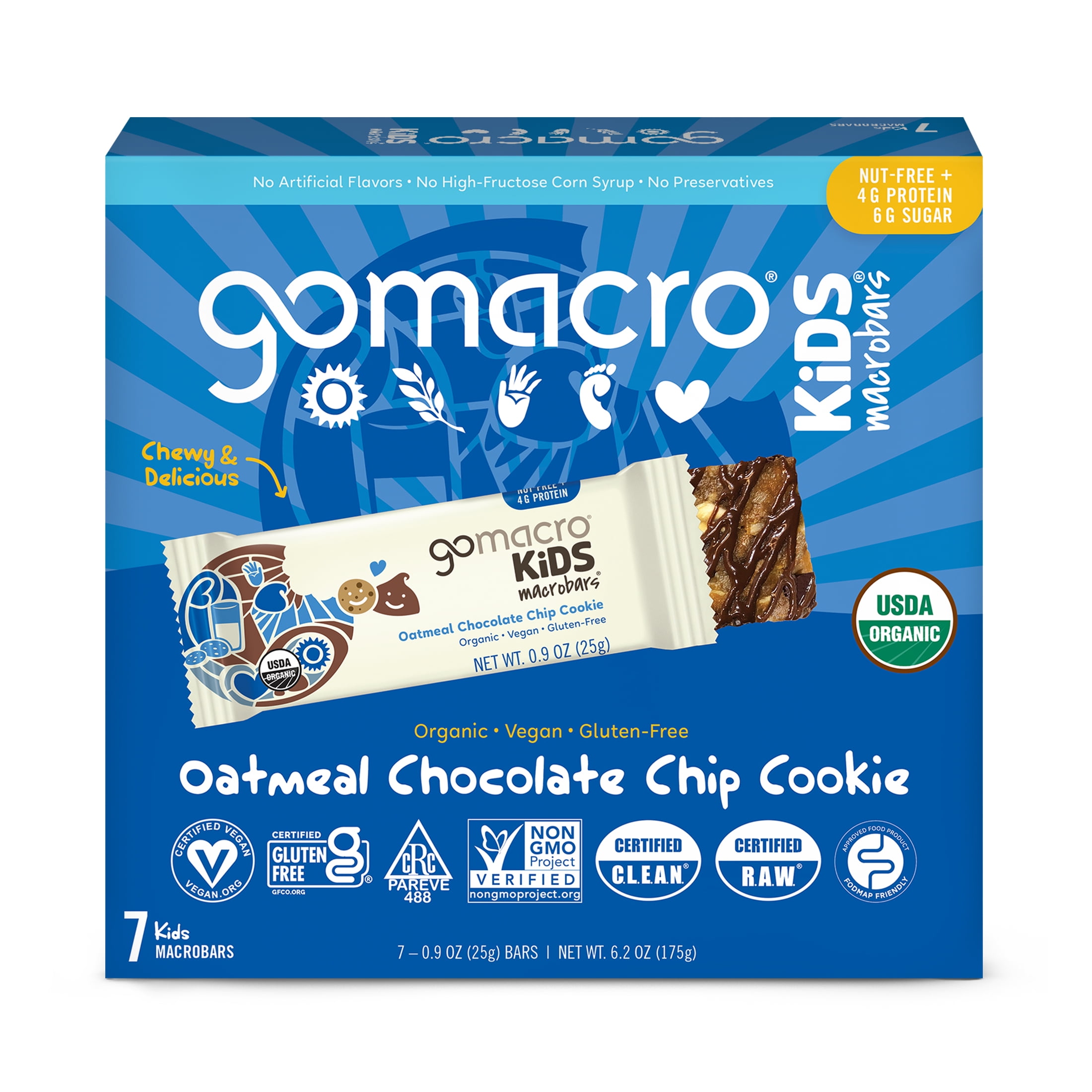 GoMacro Kids MacroBar, Oatmeal Chocolate Chip Cookie, Organic Vegan