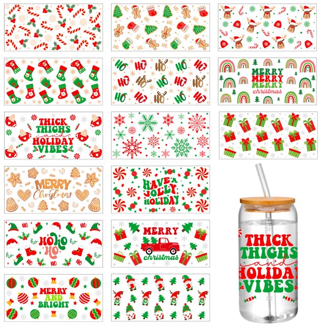 Etiquetas adhesivas Jetec para envolturas de vasos navideños 15 hojas 25x12 cm