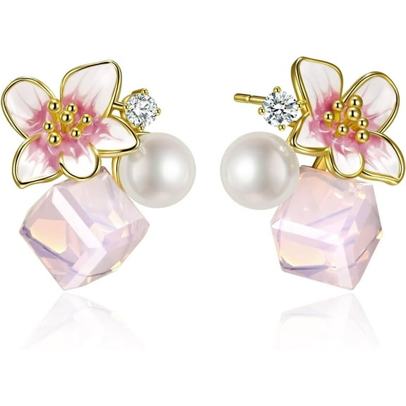 Pink Flower Earrings for Women, 925 Sterling Silver Stud Earrings, Cute Plumeria Earrings For Women, Cherry Blossom Hypoallergenic Stud