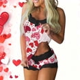 thumbnail image 4 of Vetsdori Womens Sleeveless Pajamas Sets 2 Pieces Casual Homewear Summer Shorts & Top,Heart Print Holiday Loungewear Sleepwear PJ Sets for Women Lace, 4 of 6
