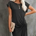 thumbnail image 2 of Bigersell Flowy Dresses for Women Short Sleeve Women Halter Strapless Solid Color Knitted Slim Mini Dress Mini Dresses for Female Regular T-Shirt Dresses, Style 26891, Black L, 2 of 9