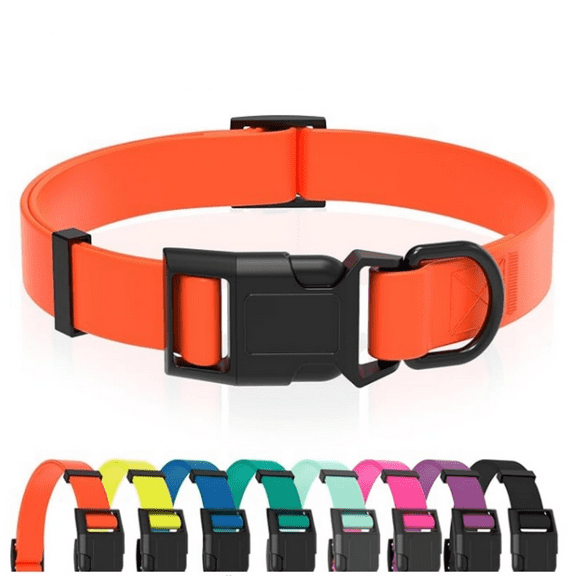 Waterproof Dog Collar, Easy to Clean Rubber Dog Collars with Quick Release Buckle Fits Small Medium or Large Dogs (Orange, M < 11.8-18.5 inch)
