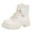 Beige, variant on Fashion Platform Fold Combat Boots for Women Wide Toe Box Comfortable Slip On Lace Up Ankle Booties