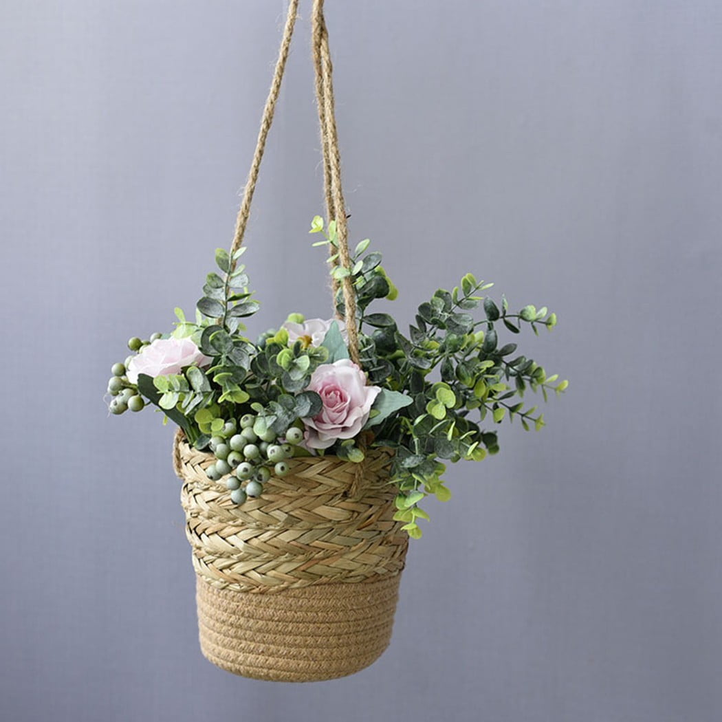 RANMEI Jute Rope Hanging Planter Woven Plant Storage Basket Indoor & Garden Flower Pots